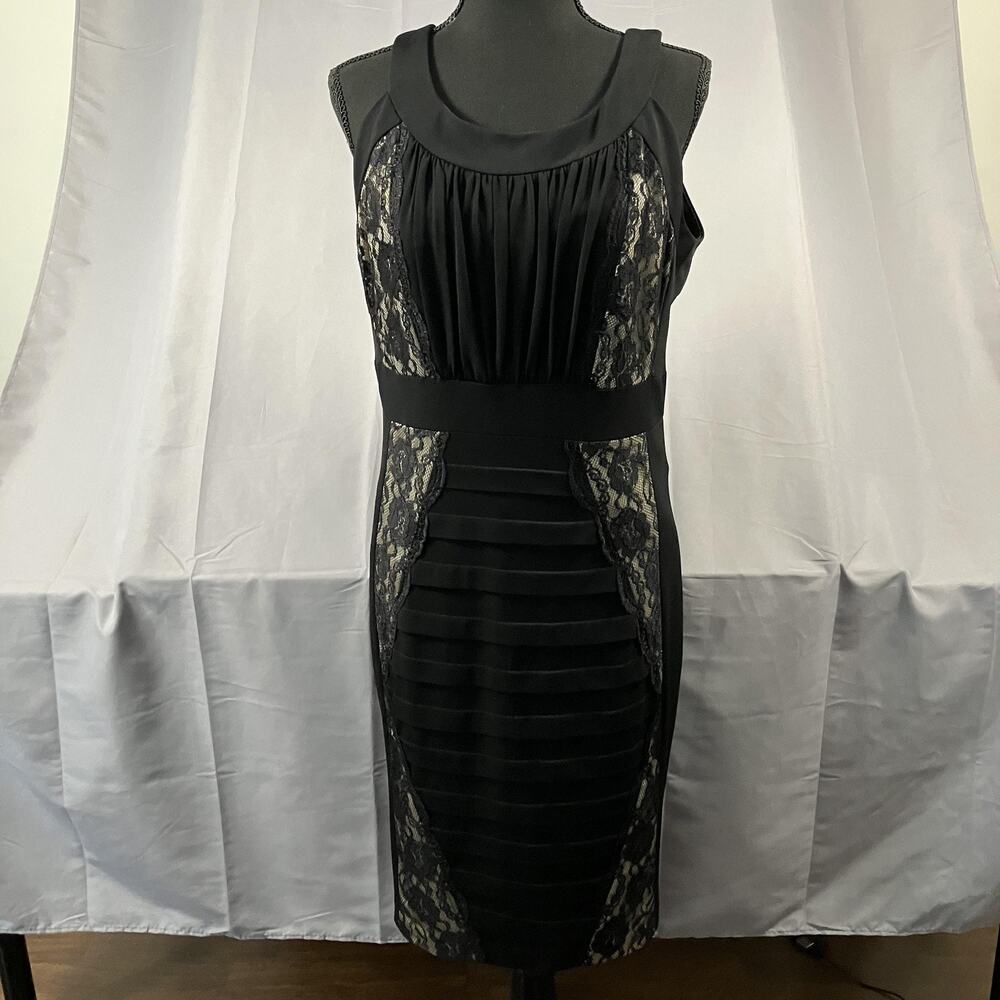 JAX Dress Womens Size‎ 12 Black Lace Panel Sheath Cocktail Sleeveless Elegant